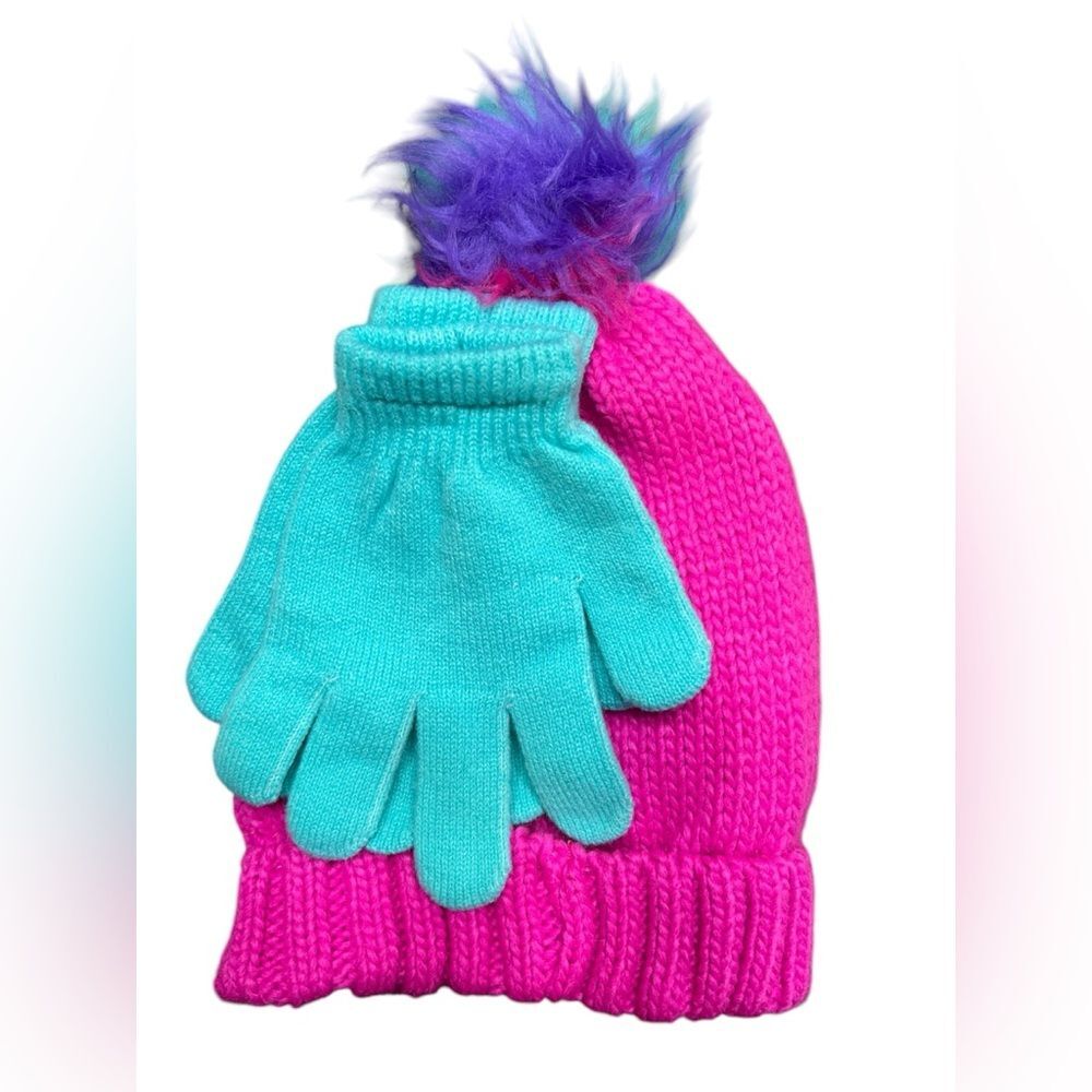 Kids Pink Rainbow Knit Hat and Gloves Set - Picture 3 of 8